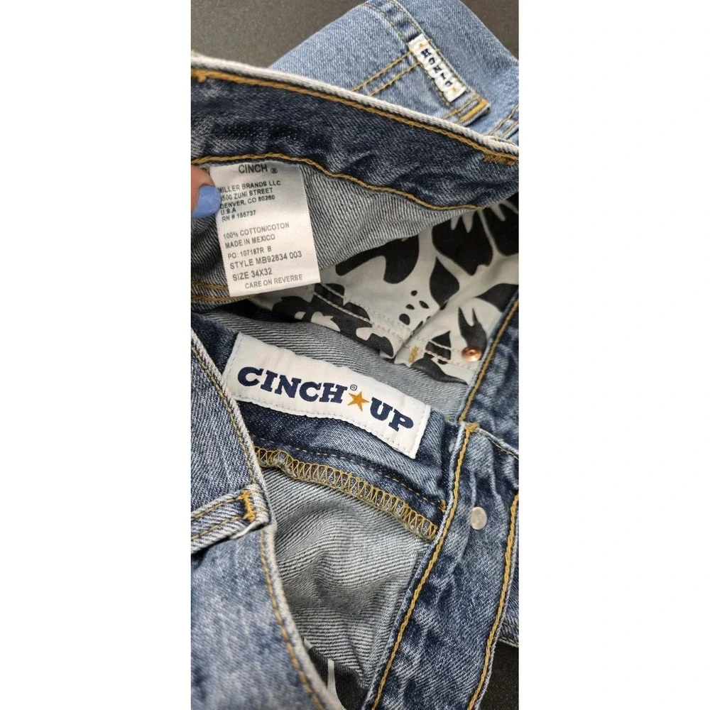 Cinch Men 34x32 Relaxed Straight Blue Medium Wash Denim Jeans 5-Pocket Logo